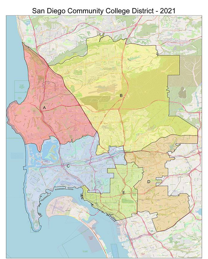Map of San Diego showing district boundaries