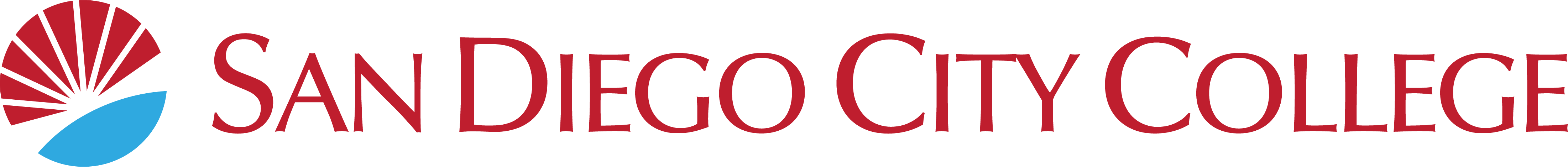City-District 1 line sunburst logo in red and cyan with san diego city college text to right