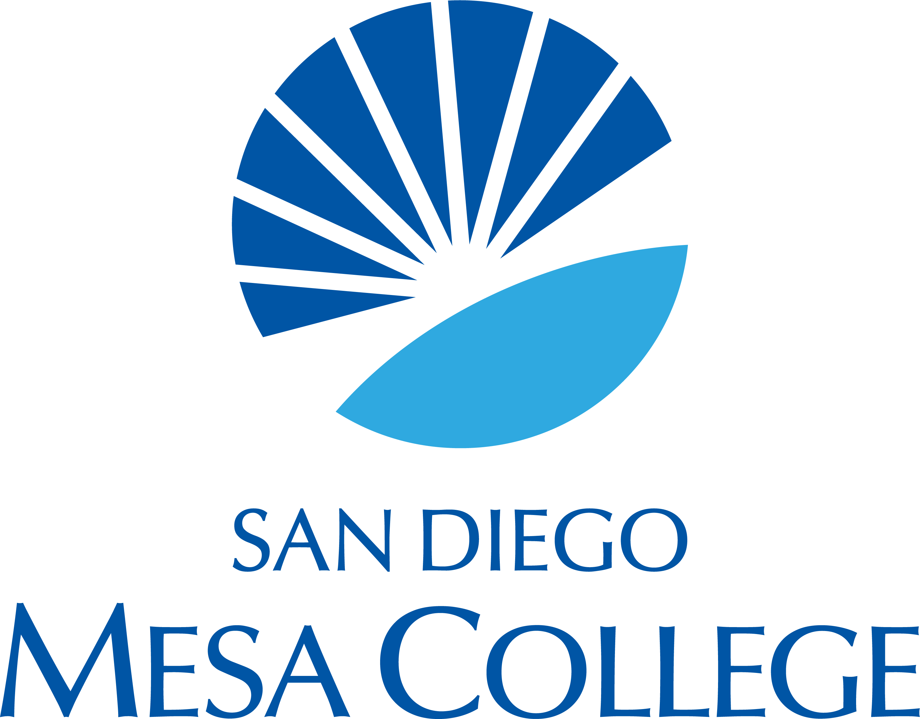 mesa-district vertical color logo blue and cyan suburst logo on top of words san diego mesa college