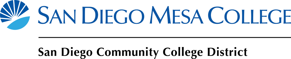Mesa 1 line color logo png with district text blue and cyan suburst logo next to words san diego mesa college