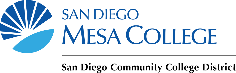 Mesa horizontal color logo png with district text blue and cyan suburst logo next to words san diego mesa college