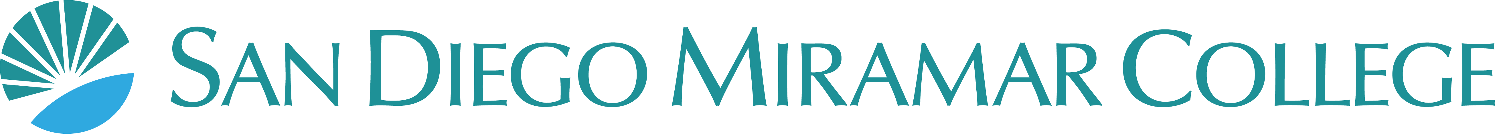 miramar-district one line color logo teal and cyan sunburst logo next to wordmark text san diego miramar college on one line