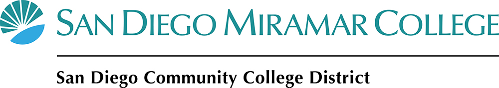 miramar one line color logo with district text teal and cyan sunburst logo next to wordmark text san diego miramar college on one line