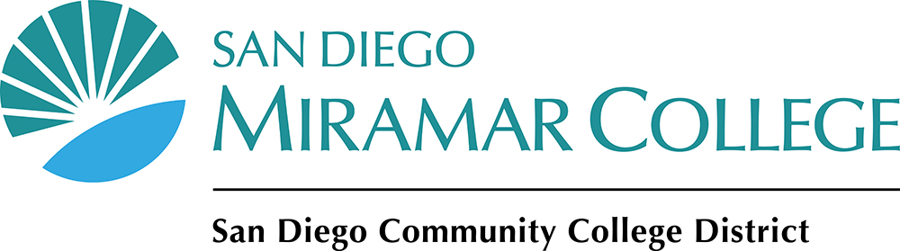 miramar-college horizontal color logo with district text teal and cyan sunburst logo next to wordmark text san diego miramar college on one line