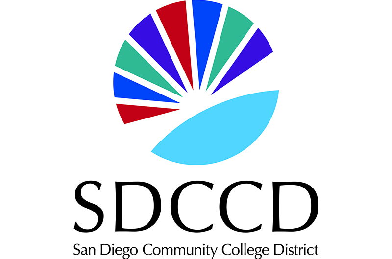 acronym vertical 1 line color sunburst logo atop sdccd text plus san diego community college district