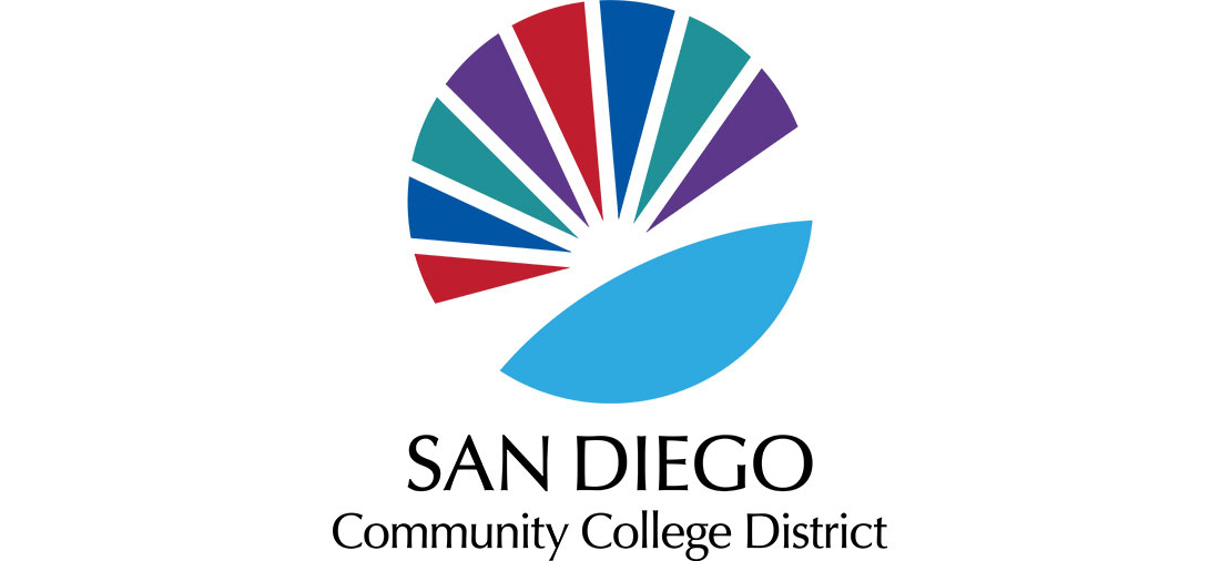 Primary Vertical Sunburst logo with college colors and San Diego Community College District text below