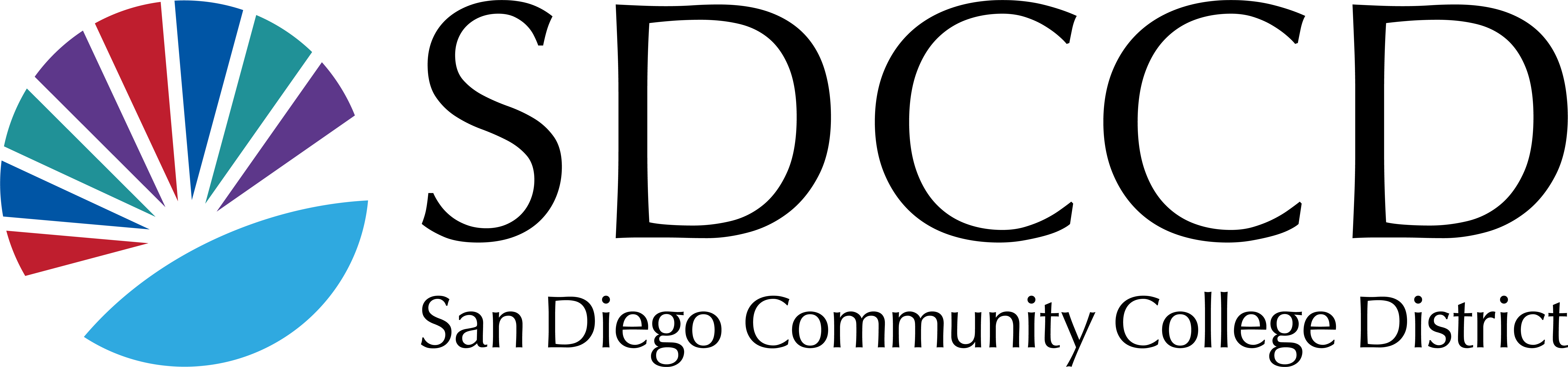 acronym horizontal 1 line color sunburst logo next to sdccd and san diego community college district