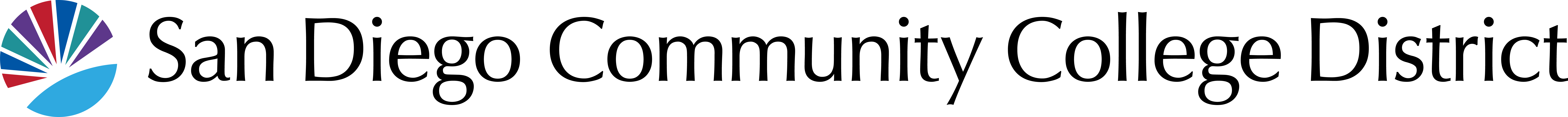 Primary 1 Line Sunburst logo with college colors and San Diego Community College District text to right as one line