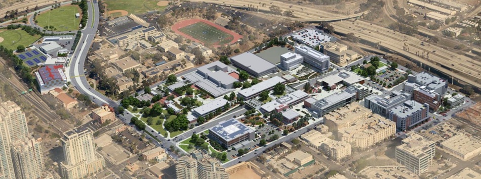 An aerial view of the city college campus