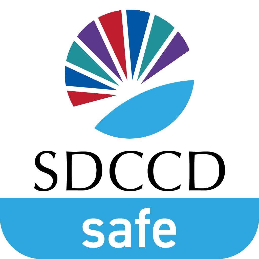 Distict sunburst logo text reads SDCCD safe