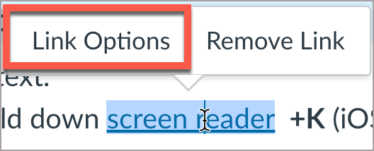 In Link Options, write descriptive text under “Text” field, then select Done.