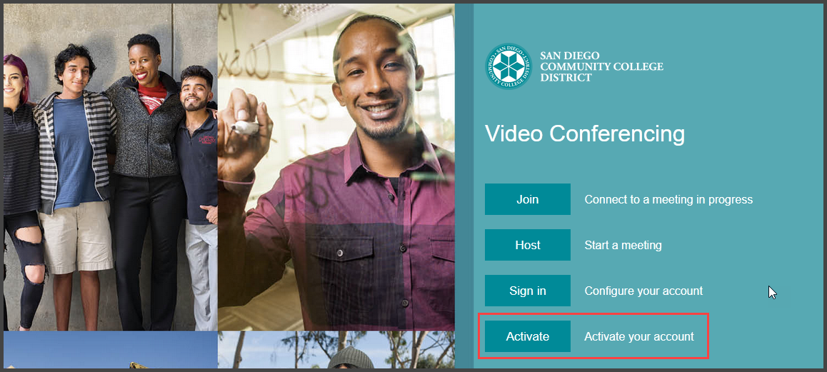 a screenshot of the initial login page for SDCCD's Zoom
