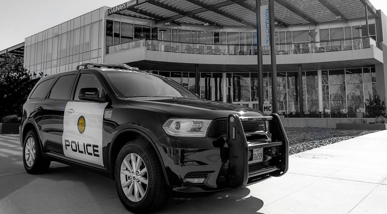 College Police SUV in Black and White