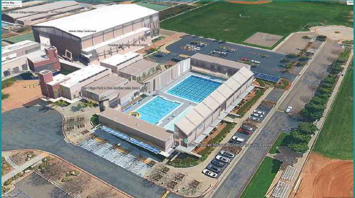 A birds eye view rendering of the pool facilities